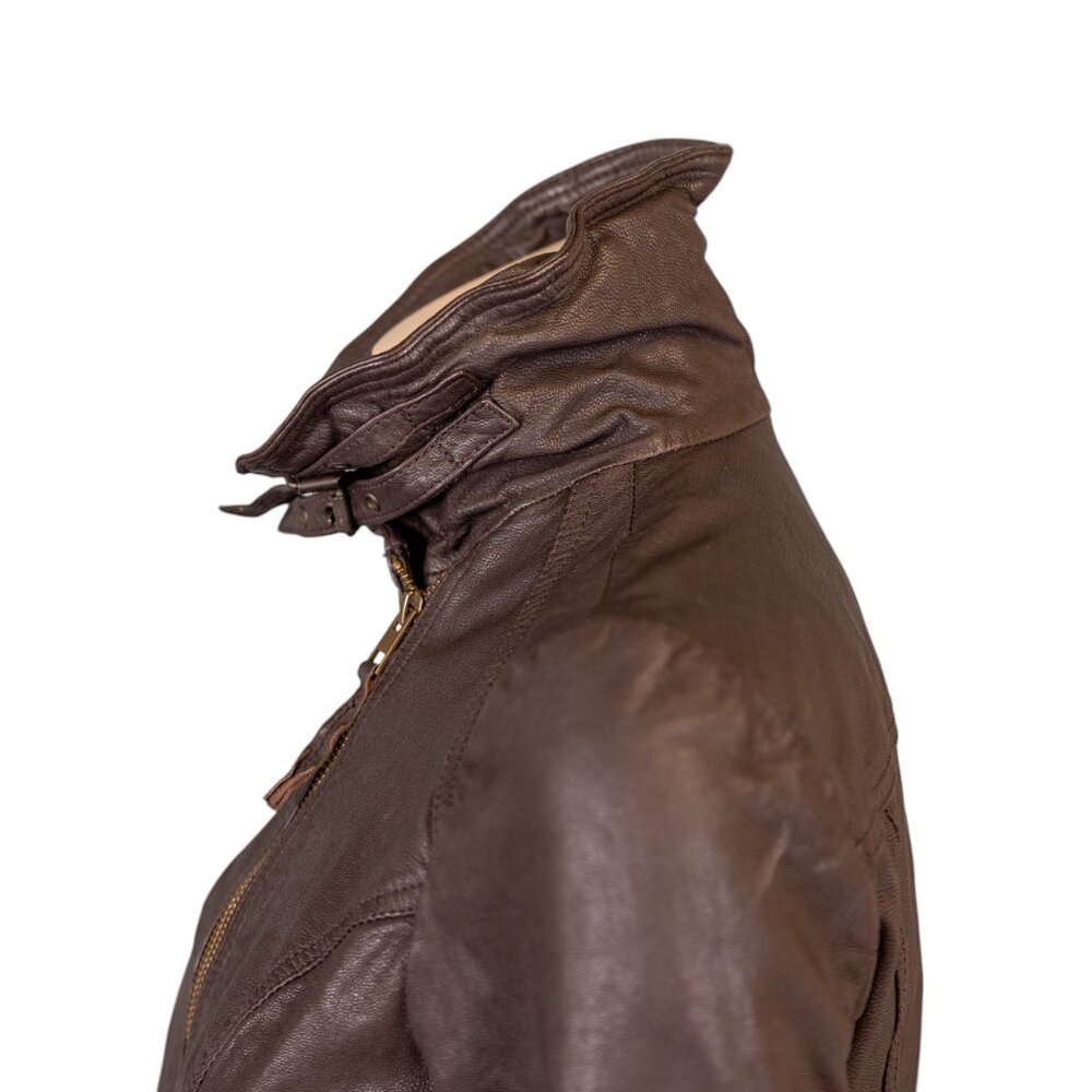 AllSaints ALL SAINTS Belvedere Bitter Brown Leather Gillet Jacket * Size 8 - Picture 7 of 14